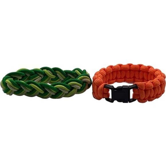 Paracord Braided Bracelets In Orange & Green Set Of 2 - Picture 5 of 5